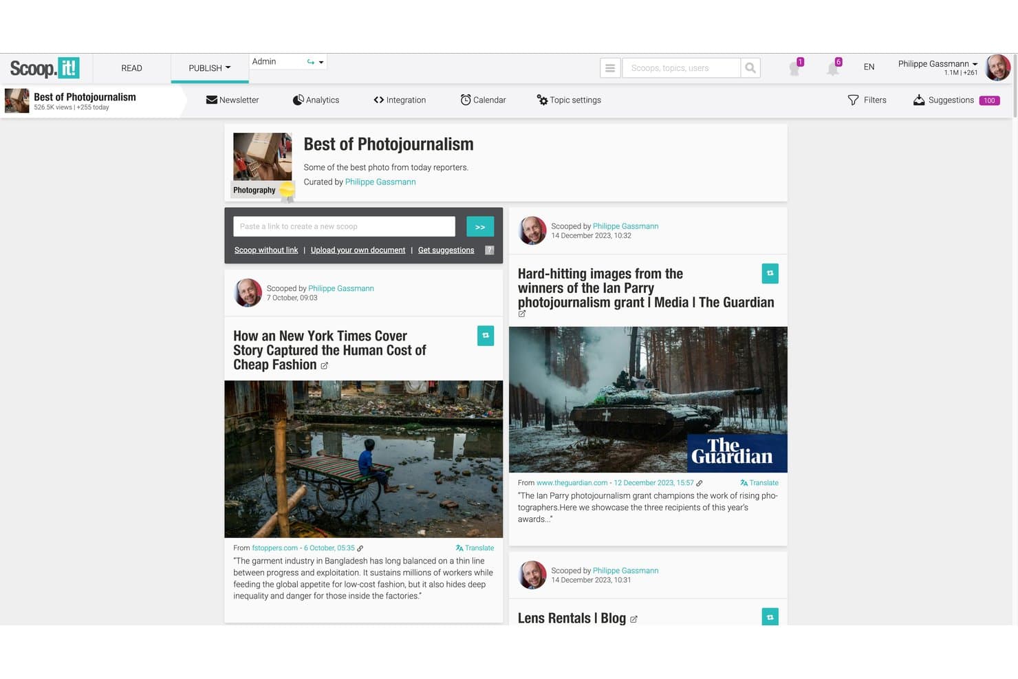 Scoop.it selecciona contenido obtenido mediante IA y lo convierte en centros, boletines y publicaciones en redes sociales.