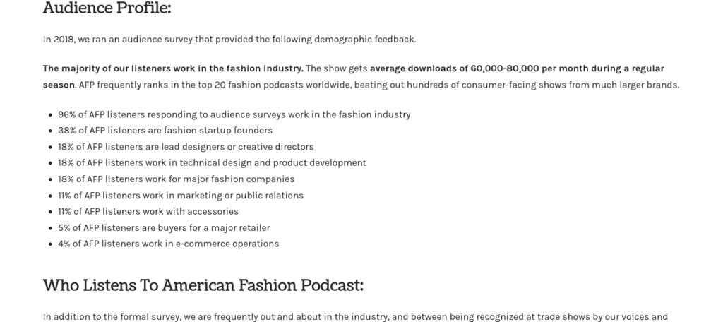 american fashion podcast media kit screenshot