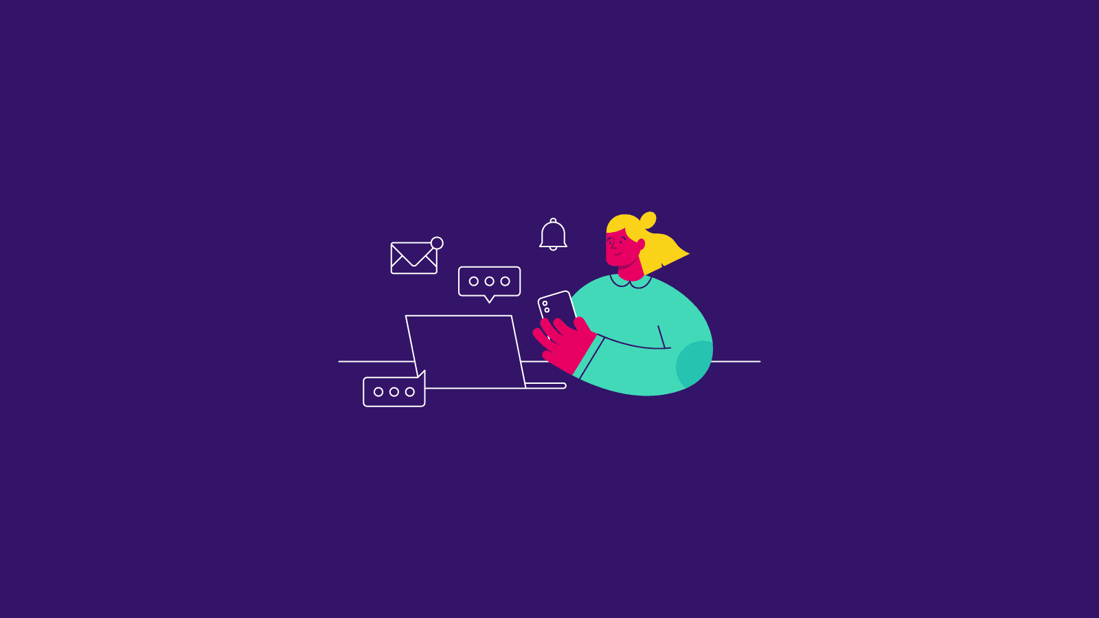 illustration of community member surrounded by engagement notifications