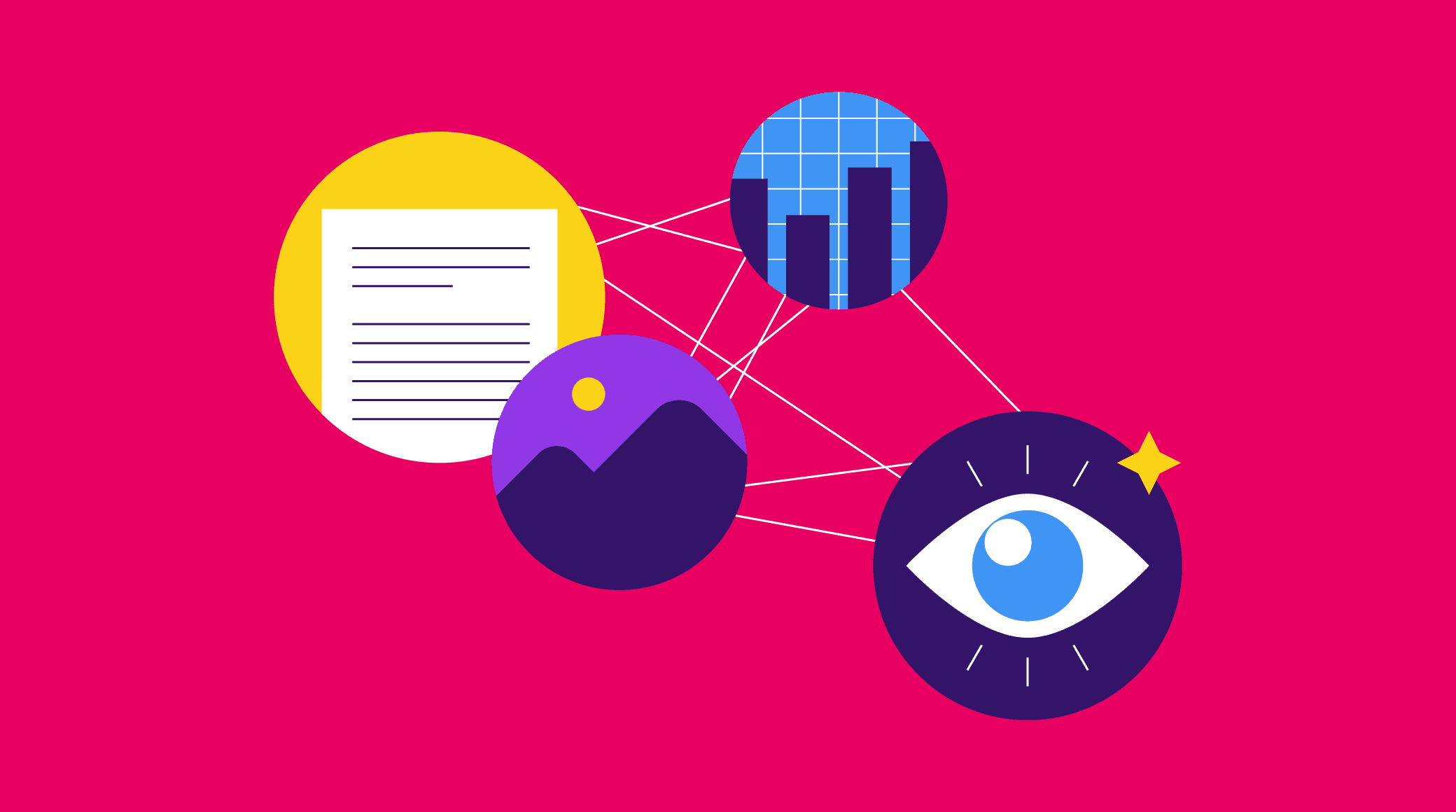 illustration of an eye looking at document and charts for how to develop a content management strategy