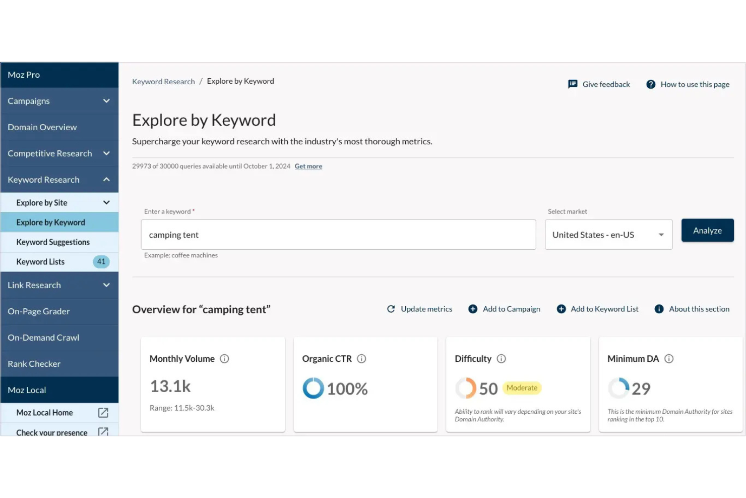 Moz Pro screenshot - 9 Meilleurs Outils SEO en 2026