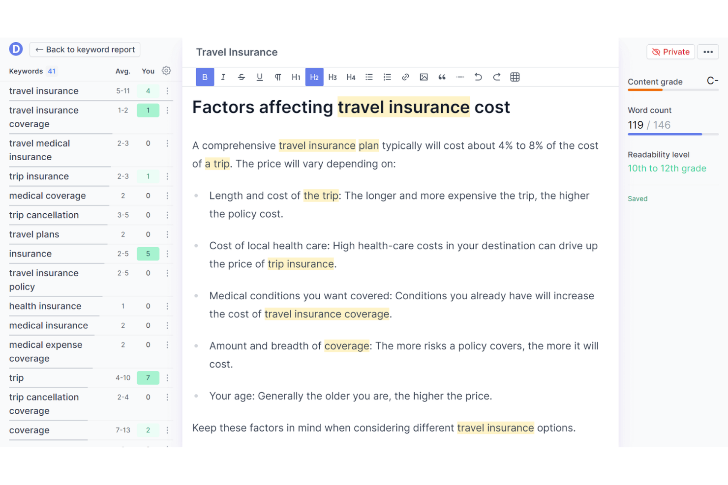 Dashword screenshot - 10 Migliori software per l’ottimizzazione dei contenuti web per 2026