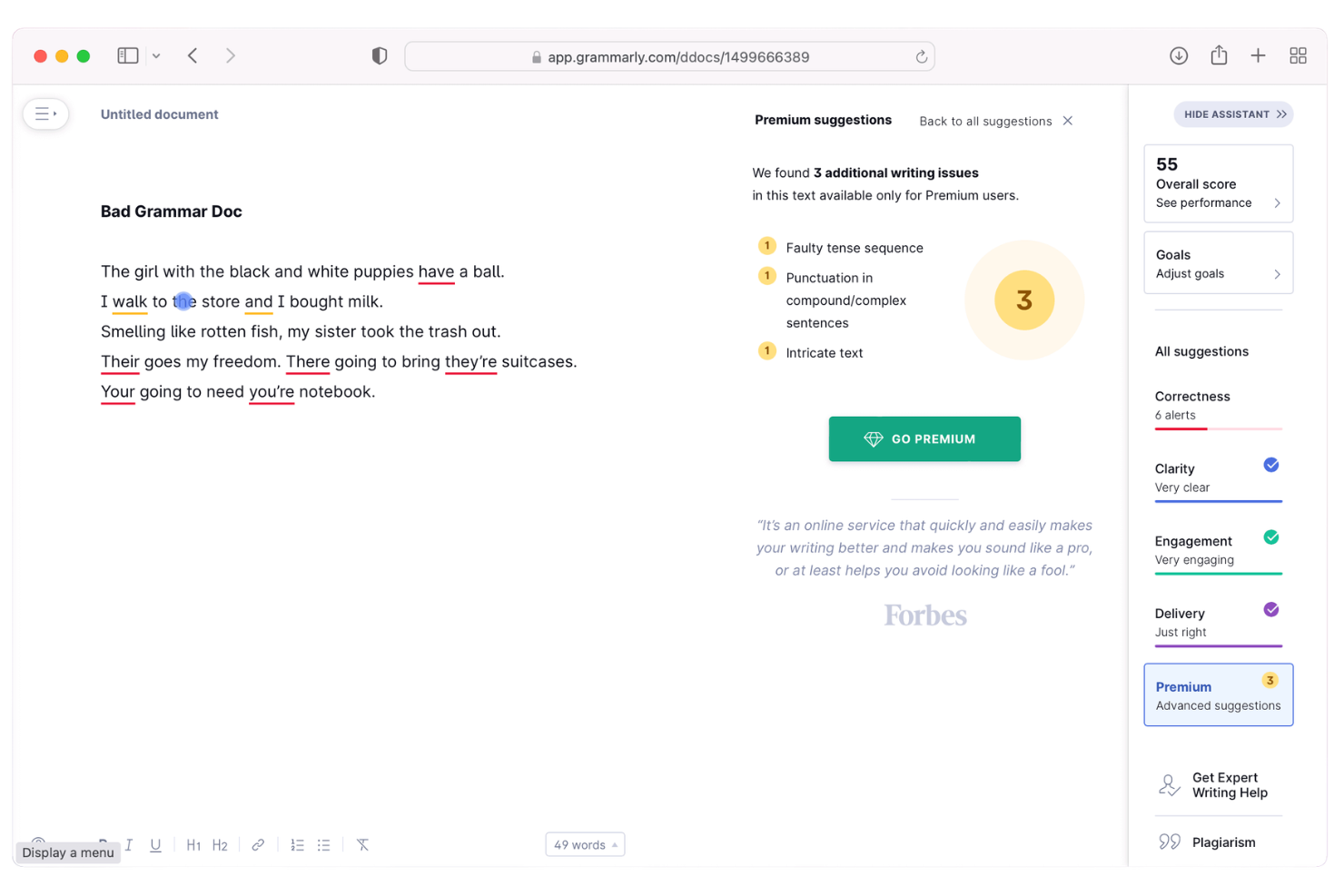 Grammarly screenshot - 10 migliori software per la scrittura di contenuti nel 2026