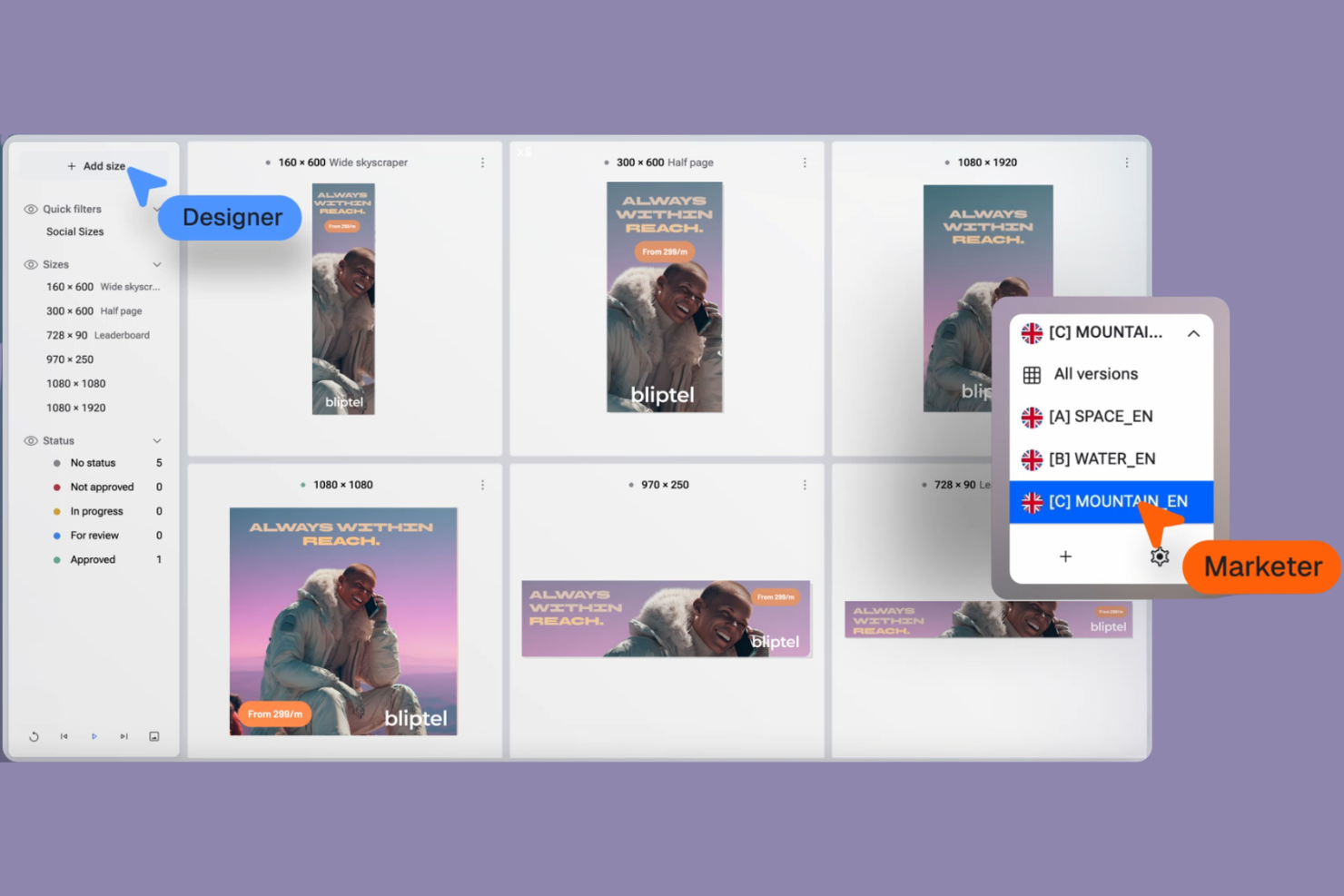 Bannerflow screenshot - 10 Migliori Piattaforme di Gestione Creativa nel 2026