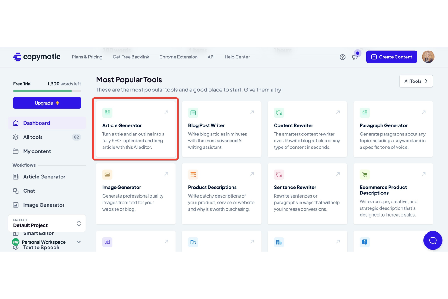 Copymatic screenshot - 10 migliori software per la scrittura di contenuti nel 2026