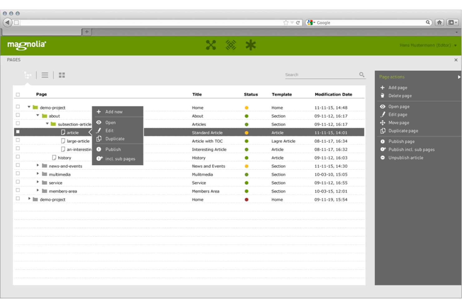 Magnolia CMS screenshot - 10 Migliori Software di Gestione dei Contenuti nel 2026