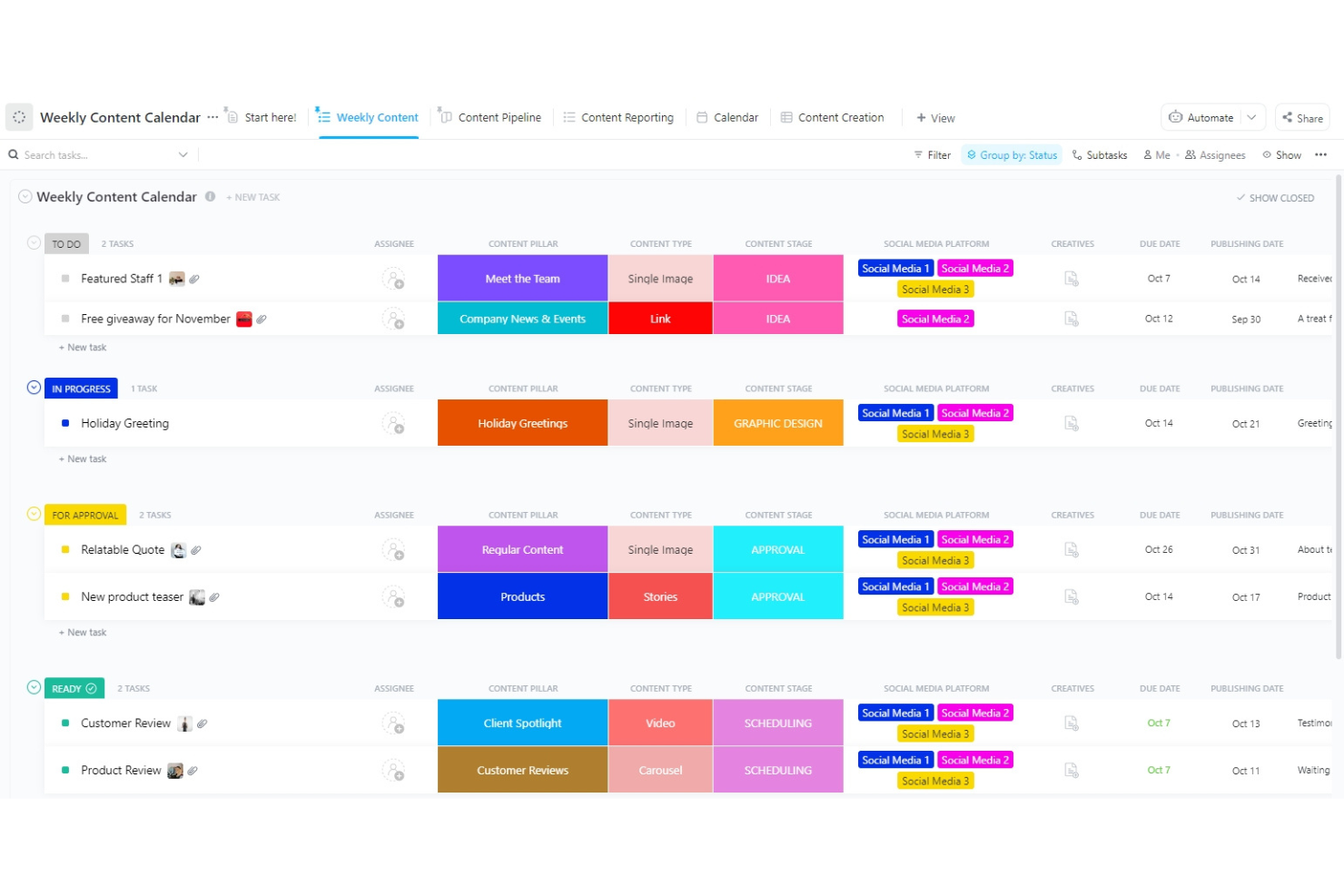 ClickUp screenshot - 10 Best Content Calendar Software in 2026