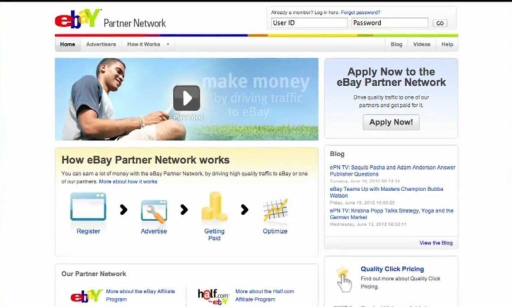 ebay partner network affiliate networks screenshot