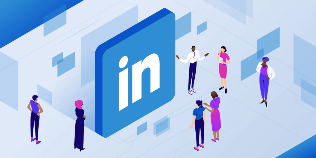 LinkedIn graphic with the logo and employees standing near it