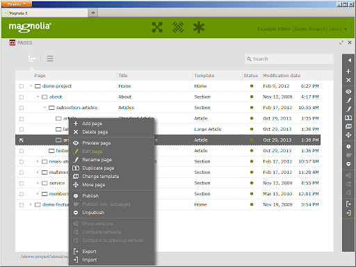 Magnolia CMS Content Management Software Screenshot