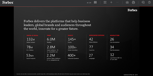 Forbes media kit audience stats screenshot
