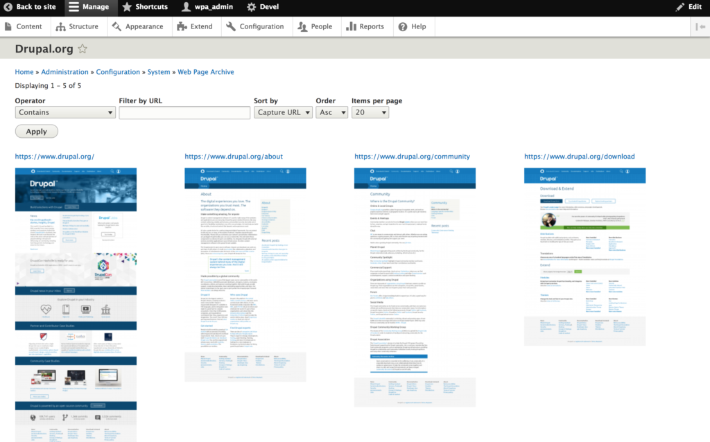 drupal content management system screenshot