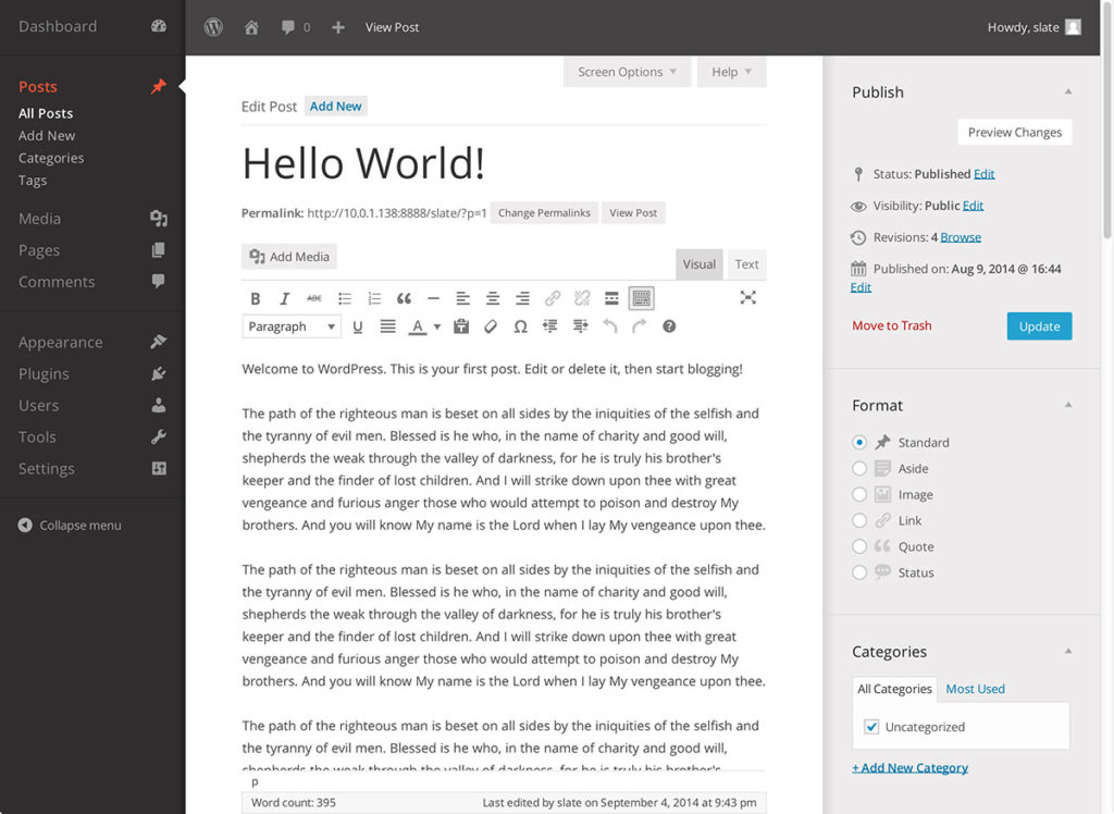 wordpress content management software screenshot