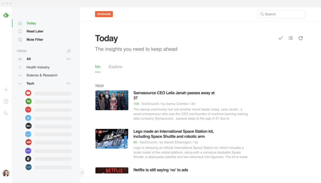 feedly content curation software screenshot