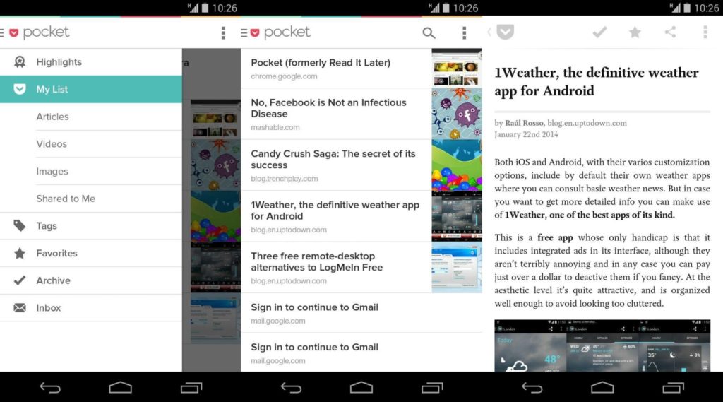 pocket content curation software screenshot