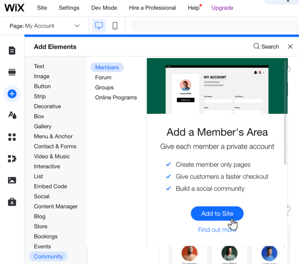 wix membership website builder screenshot